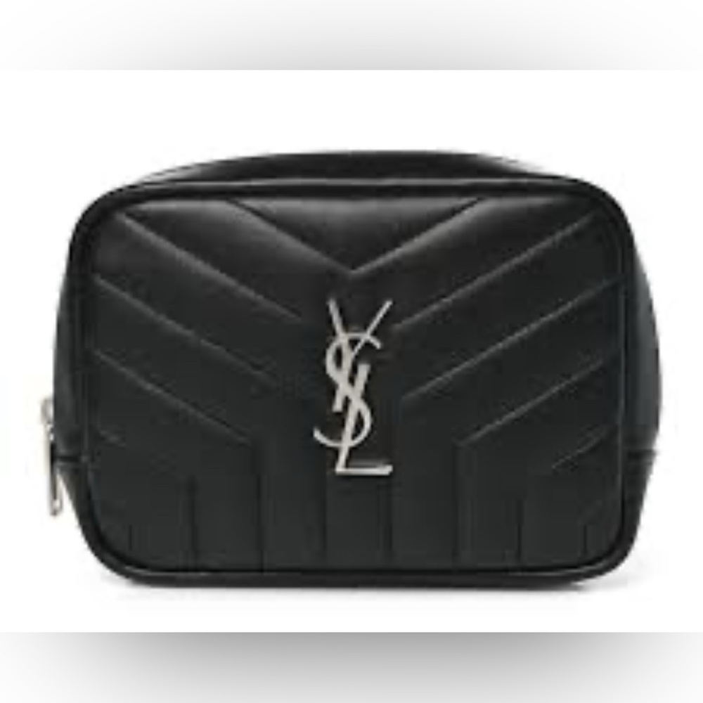 SAINT LAURENT Lambskin Y Quilted Monogram Loulou Cosmetic Case Black - Picture 1 of 12